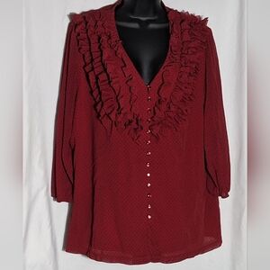 Women's Apt. 9 Ruffle V-neck Red with Black‎ polka dot top | Size 2X